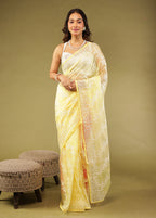 Yellow Organza Saree With Blouse Piece