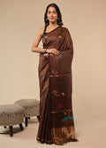 Brown Handloom Tussar Pure Silk Saree With Blouse Piece