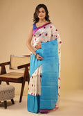 Cream Printed Pure Silk Saree Without Blouse Piece