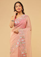 Pink Organza Saree With Blouse Piece