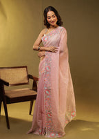 Pink Organza Saree With Blouse Piece