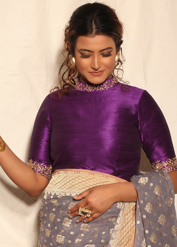 Purple Pure Silk Designer Blouse