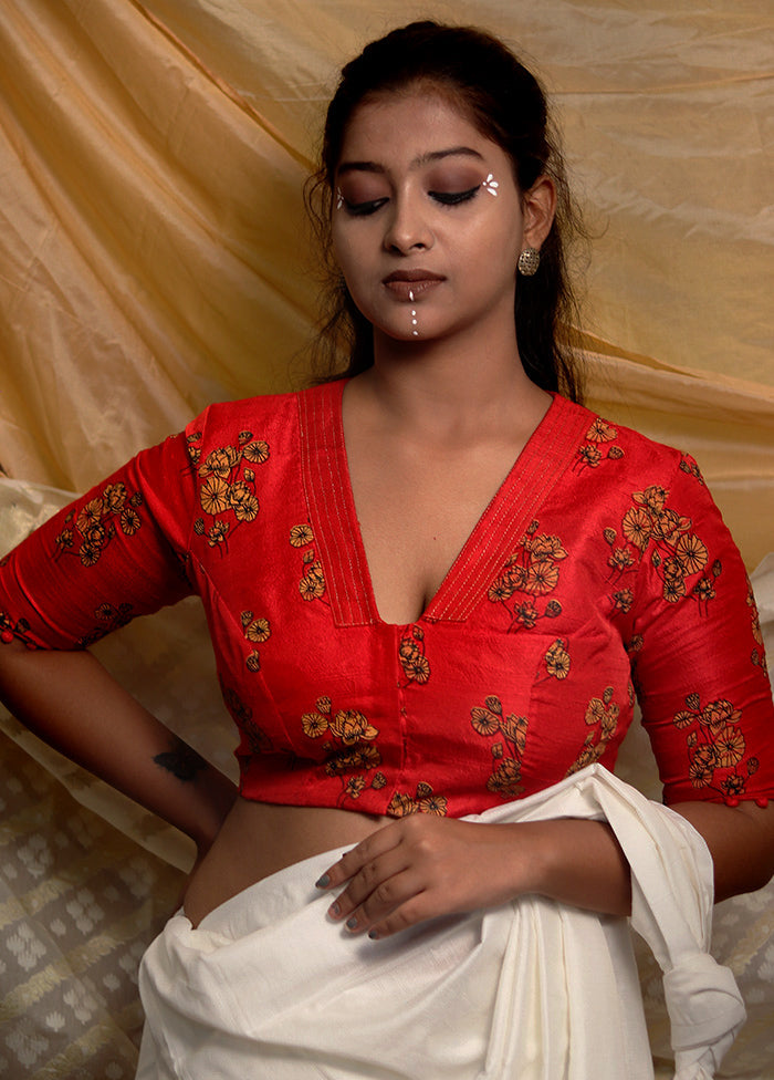 Red Silk Designer Blouse
