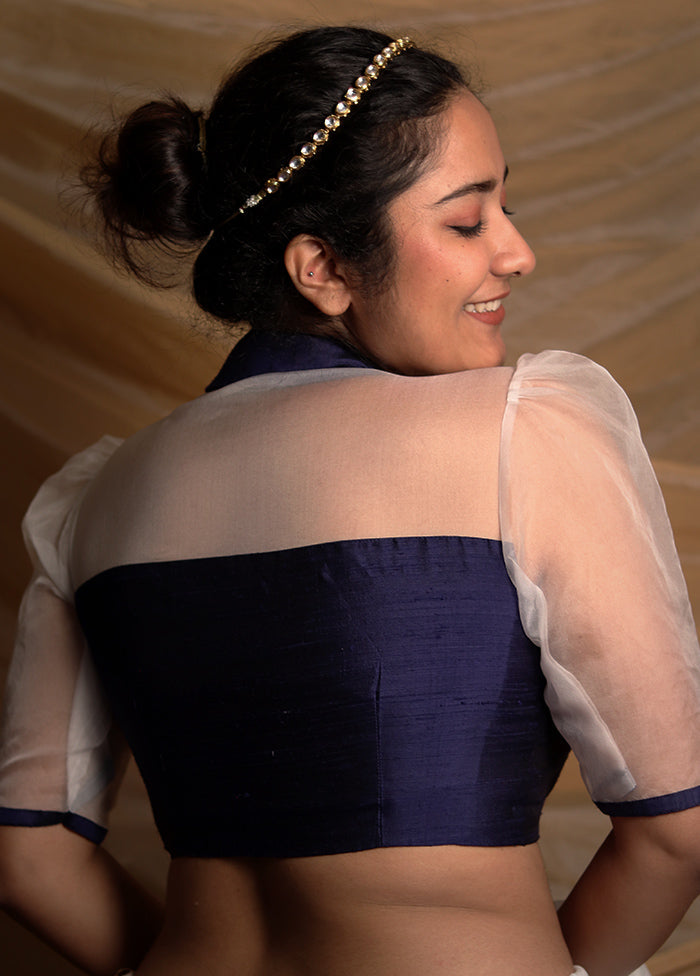 Navy Blue Silk Designer Blouse
