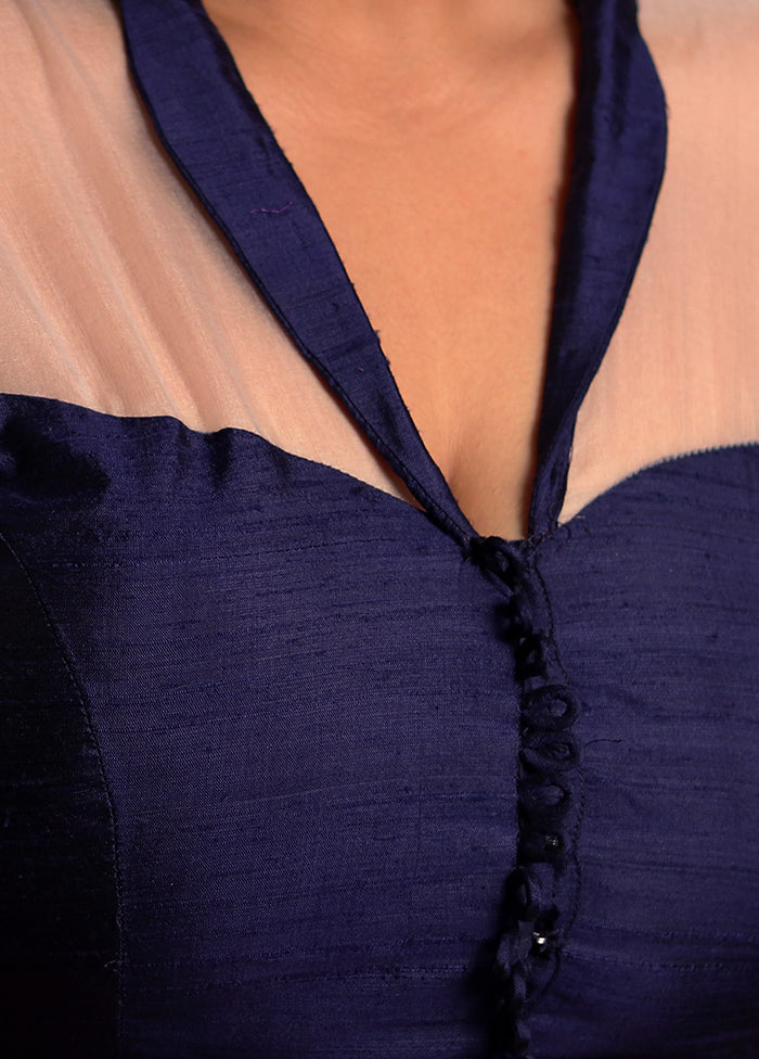 Navy Blue Silk Designer Blouse