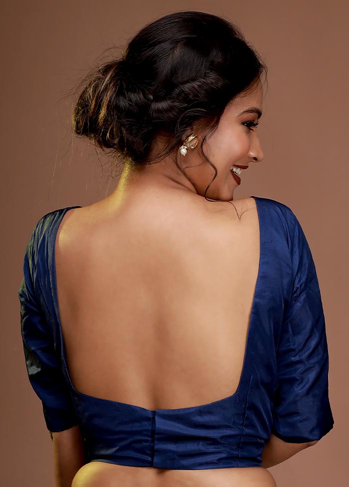 Dark Blue Silk Designer Blouse