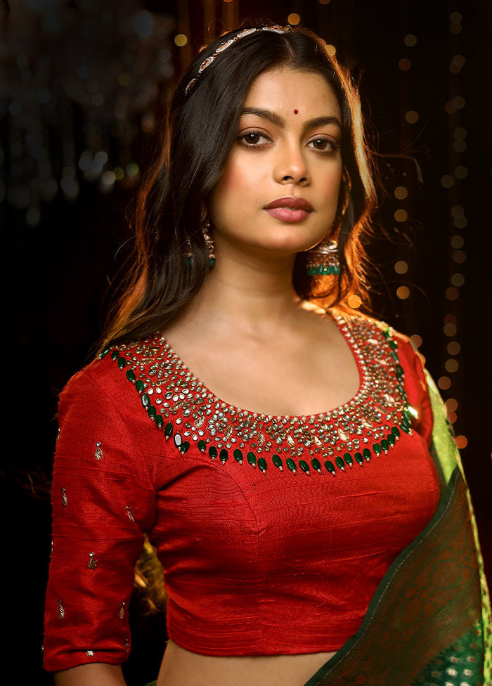 Red Beaded Work Silk Designer Blouse