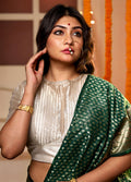 Silver Lace Work Tissue Designer Blouse