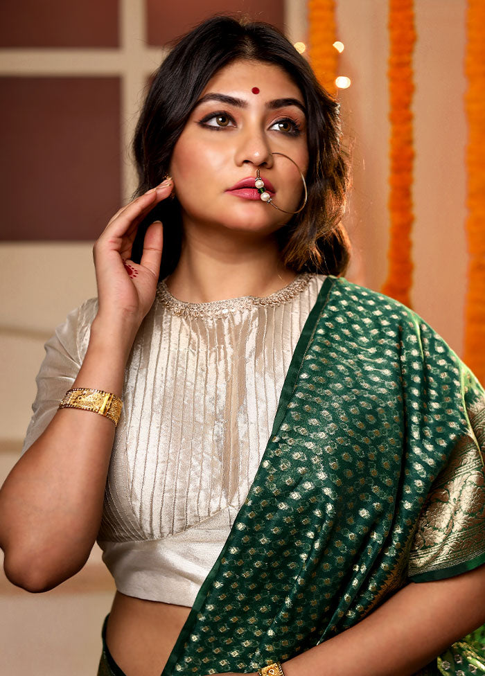 Silver Lace Work Tissue Designer Blouse