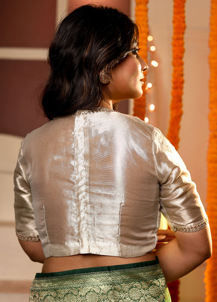 Silver Lace Work Tissue Designer Blouse