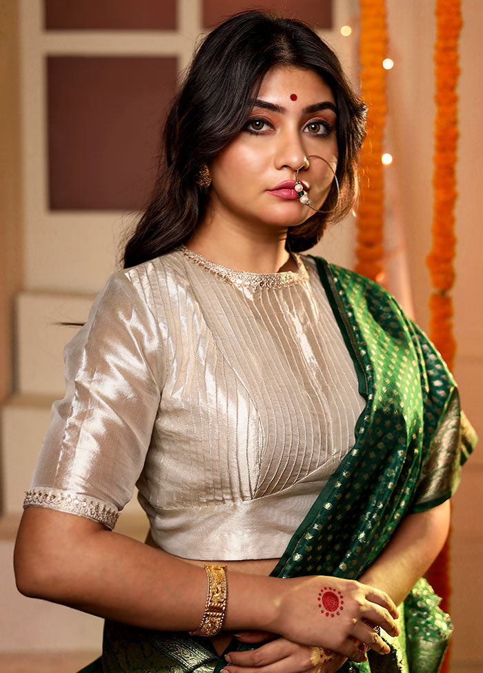 Silver Lace Work Tissue Designer Blouse