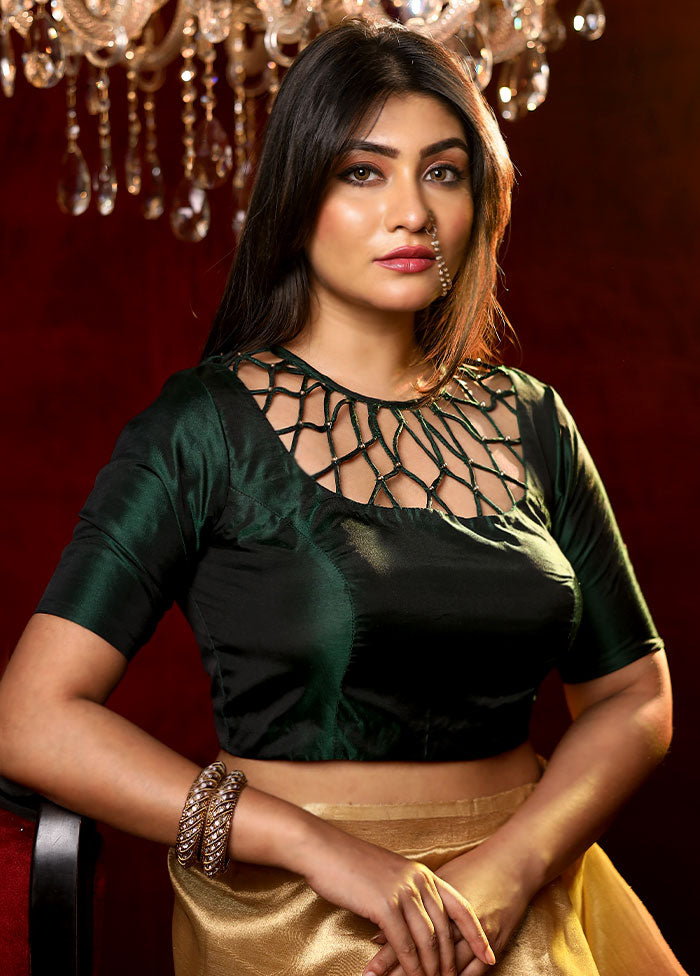 Green Solid Silk Designer Blouse