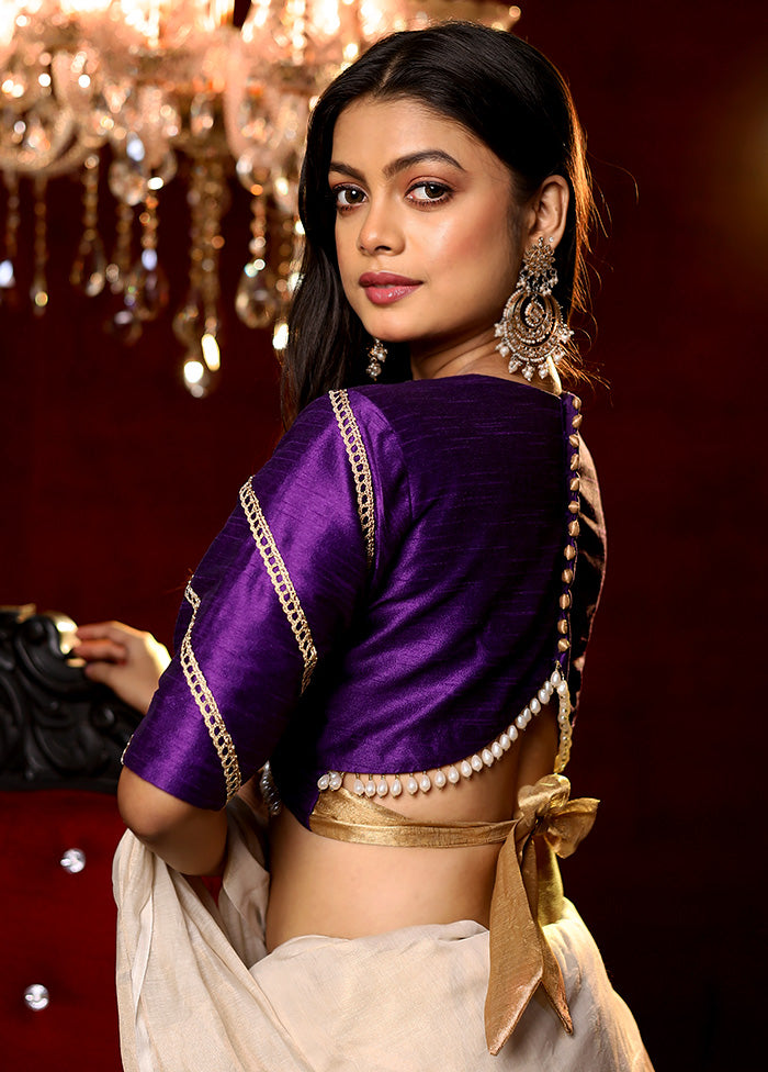 Purple Solid Dupion Silk Designer Blouse