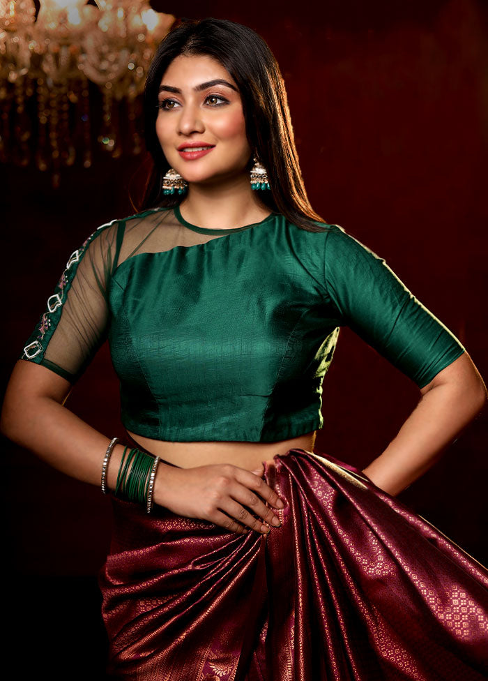 Green Solid Silk Designer Blouse