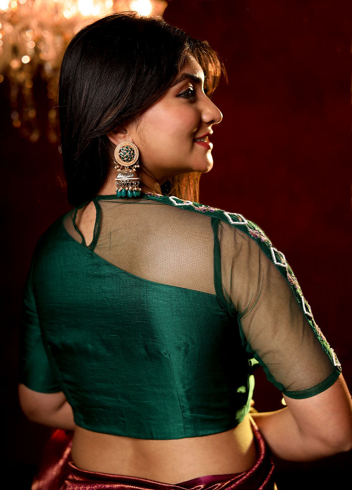 Green Solid Silk Designer Blouse