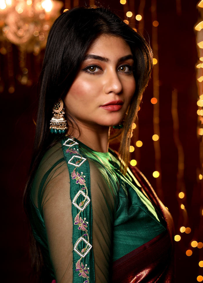 Green Solid Silk Designer Blouse