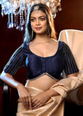 Dark Blue Solid Silk Designer Blouse
