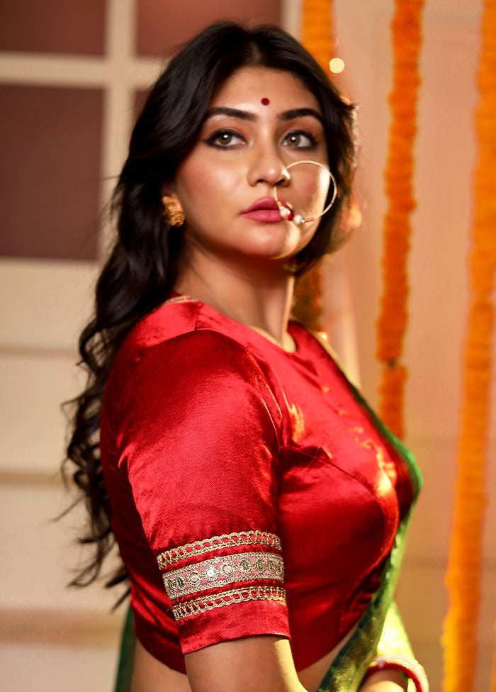 Red Solid Silk Designer Blouse